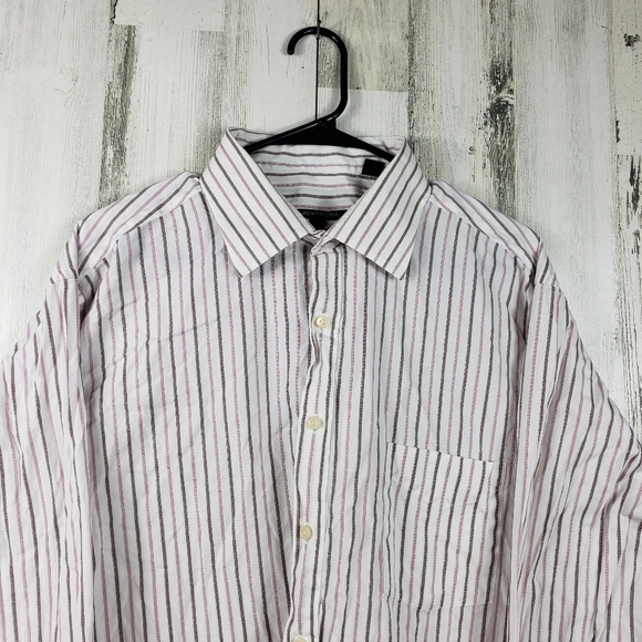 mens bcbgmaxazria pink and white striped button down shirt size XL - Picture 2 of 9